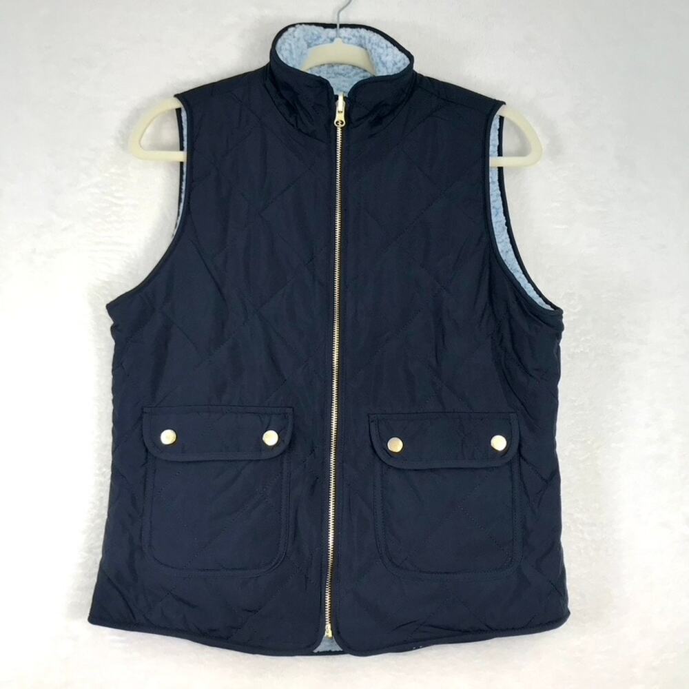 Love Tree Reversible Vest Small Navy Quilted Sherpa Puffer Nautical Hike Preppy
